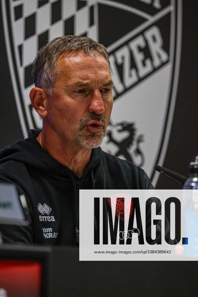 Coach Achim Beierlorzer, head coach of FC Ingolstadt 04, at the postgame press conference following the match between FC Ingolstadt 04 and SV Wehen Wiesbaden on October 11, 2026, DFB regulations prohibit any use of photographs as image sequences and or quasi-video. GER, Soccer, 3. Liga, Matchday 8, FC Ingolstadt 04 vs. SV Wehen Wiesbaden, October 11, 2026, Audi Sportpark Ingolstadt