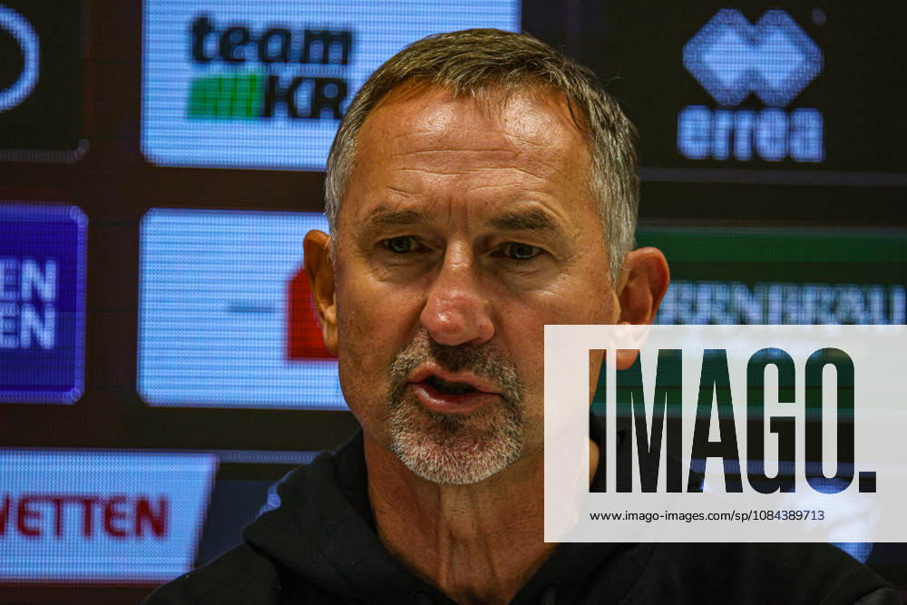 Coach Achim Beierlorzer, head coach of FC Ingolstadt 04, at the postgame press conference following the match between FC Ingolstadt 04 and SV Wehen Wiesbaden on October 11, 2026, DFB regulations prohibit any use of photographs as image sequences and or quasi-video. GER, Soccer, 3. Liga, Matchday 8, FC Ingolstadt 04 vs. SV Wehen Wiesbaden, October 11, 2026, Audi Sportpark Ingolstadt