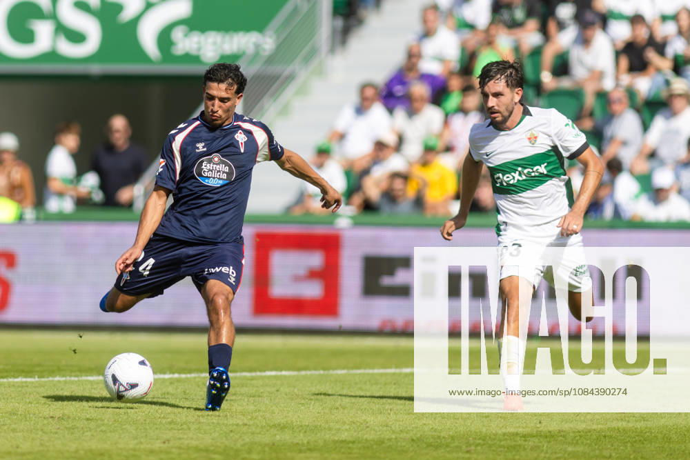 ESP LaLiga EA Sports Elche CF vs. Celta Vigo: Couhaib Driouech of Celta and Victor Chust of Elche during the LaLiga EA Sports match between Elche CF and Celta Vigo played at Martinez Valero Stadium in Elche on October 11, 2026, in Spain. Spanish Soccer