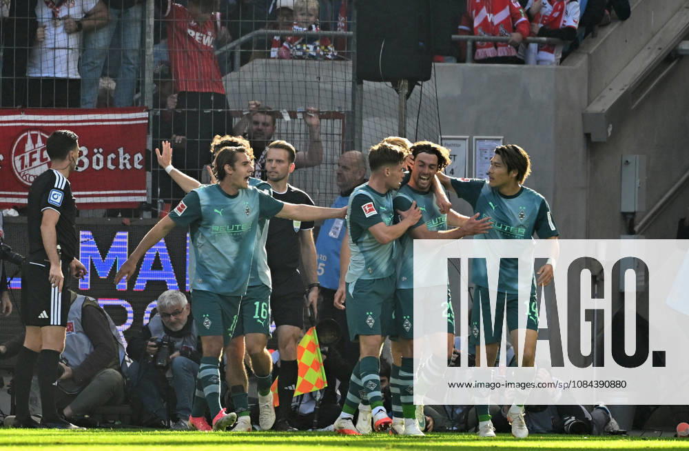 Cologne Soccer, Men s, 2026–2027 Season, 1. FC Cologne vs. Borussia Mönchengladbach: Gladbach celebrates after scoring the goal to make it 1–1–2. Goal scorer: Joe Scally (Gladbach). DFL regulations prohibit any use of photographs as image sequences and or quasi-video. RheinEnergie Stadium, North Rhine-Westphalia, Germany