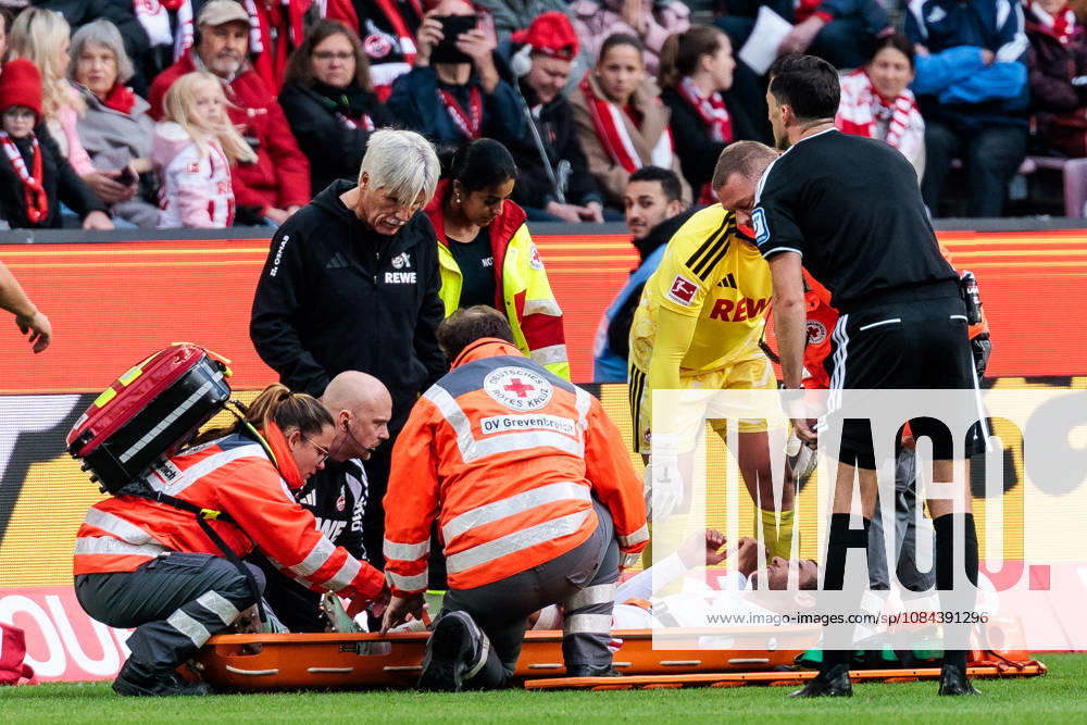 Ellyes Skhiri (1. FC Koeln, 6) has to be carried off pitch due to injury during the Bundesliga match between 1. FC Koeln vs. Borussia Moenchengladbach at Rheinenergie-Stadion on matchday 5 of the 1. Bundesliga on October 11, 2026 in Koeln, Germany. DFL REGULATIONS PROHIBIT ANY USE OF PHOTOGRAPHS AS IMAGE SEQUENCES AND OR QUASI-VIDEO. North Rhine Westphalia Germany