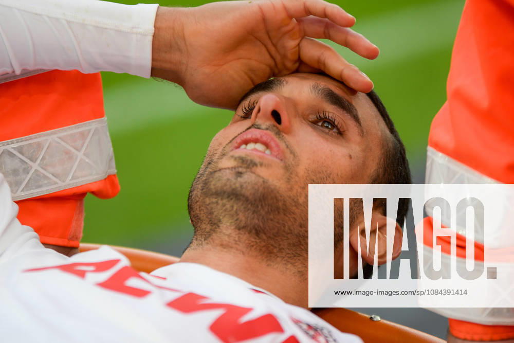 Ellyes Skhiri of 1. FC Köln is carried off the field on a stretcher after suffering an injury on October 11, 2026 ¢ Soccer ¢ 1. FC Köln vs. Borussia Mönchengladbach, RheinEnergieStadion, Cologne, DFB and DFL regulations prohibit any use of photographs as image sequences and or quasi-video. NRW, Germany