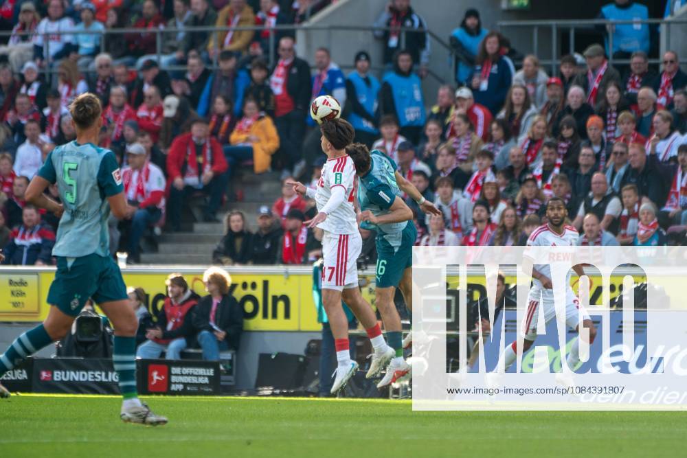 Mikey Moore, Midfielder, 1. FC Köln 47, Linton Maina, Midfielder, 1. FC Köln 37, Philipp Sander, Midfielder, Borussia Mönchengladbach 16, 1. FC Köln vs. Borussia Mönchengladbach, Soccer, Bundesliga 1, Matchday 5, October 11, 2026. DFB and DFL regulations prohibit any use of photographs as image sequences and or quasi-video. Cologne, North Rhine-Westphalia, Germany