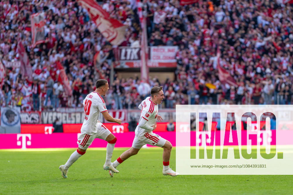 Isak Johannesson (1, FC Cologne, 08) and Said El Mala (1, FC Cologne, 10) celebrating after the 1-0 victory in the match between 1. FC Cologne and Borussia Mönchengladbach, soccer, Bundesliga, Matchday 5, 2026-27 season, October 12, 2026. DFL regulations prohibit any use of photographs as image sequences and or quasi-video, 1. FC Köln vs. Borussia Mönchengladbach, soccer, Bundesliga, Matchday 5, 2026–27 season, October 12, 2026, Cologne