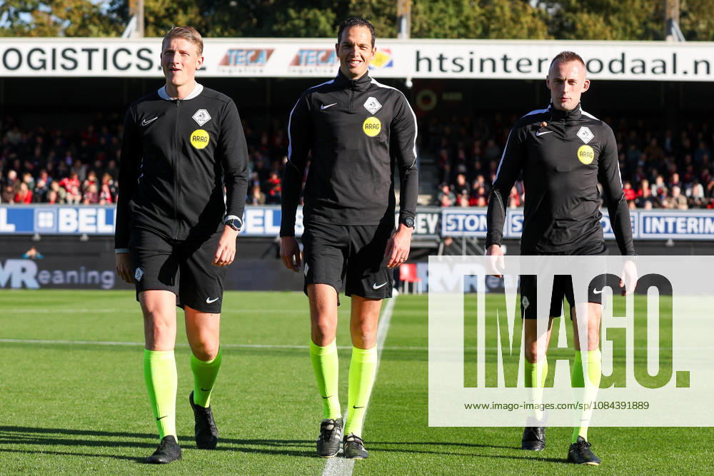 2026-10-11 Excelsior Rotterdam v FC Groningen - Dutch Eredivisie ROTTERDAM, NETHERLANDS - OCTOBER 11: Warming up of Assistant referee Roan van Marrewijk, Referee Richard Martens, Assistant referee Don Frijn during the Dutch Eredivisie match between Excelsior Rotterdam and FC Groningen at Stadion Woudestein on October 11, 2026 in Rotterdam, Netherlands. Rotterdam Stadion Woudestein Netherlands Content not available for redistribution in The Netherlands directly or indirectly through any third parties.