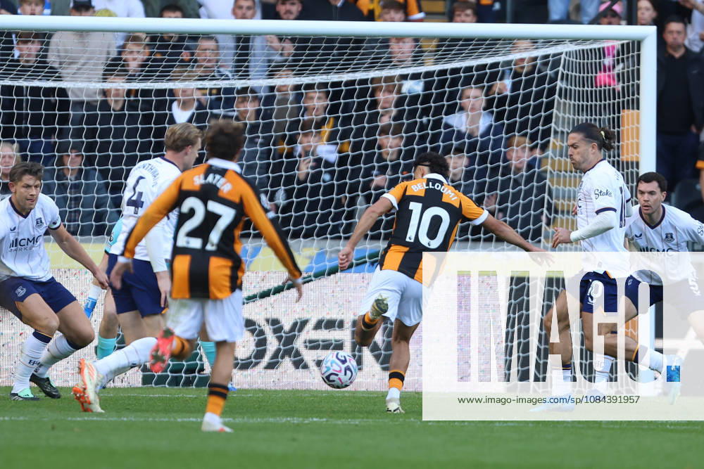 11th October 2026; MKM Stadium, Hull, England; Premier League Football, Hull City versus Everton; Mohamed Belloumi of Hull City scores DavexLofthouse