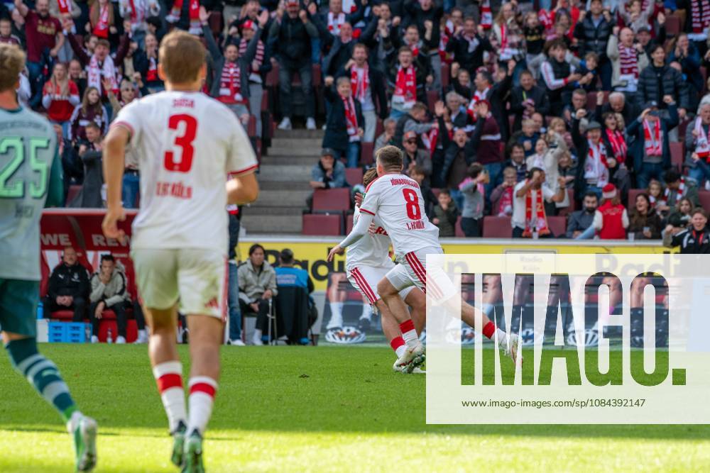 Isak Bergmann Johannesson, midfielder, 1. FC Köln 8, celebrating after the 1-0 goal, 1. FC Köln vs. Borussia Mönchengladbach, soccer, Bundesliga, Matchday 5, October 11, 2026. DFB and DFL regulations prohibit any use of photographs as image sequences and or quasi-video. Cologne, North Rhine-Westphalia, Germany