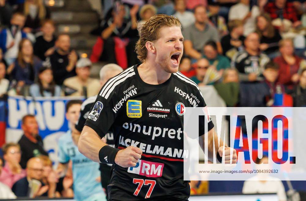 Handball 1st Bundesliga OPEL HBL 2026–2027 Season, Matchday 8: HC Erlangen (Nuremberg Metropolitan Region) vs. HCE MT Melsungen Women s Team Maciej Gebala 77, HC Erlangen HCE clenches fist fists is happy joy celebration cheers