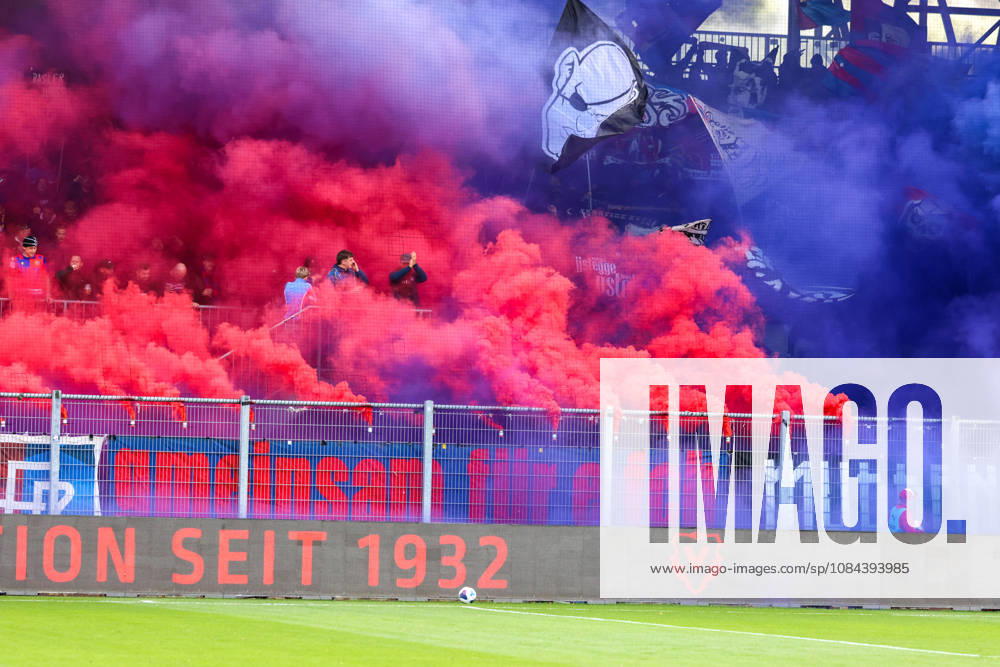 Soccer Liechtenstein Brack Super League 2026–2027, Matchday 10, October 11, 2026, 4:30 p.m. FC Vaduz vs. FC Basel 1893 Rheinpark Stadium, Vaduz, Liechtenstein Colored smoke flares from the Basel fans at the Rheinpark Stadium in Vaduz, Liechtenstein