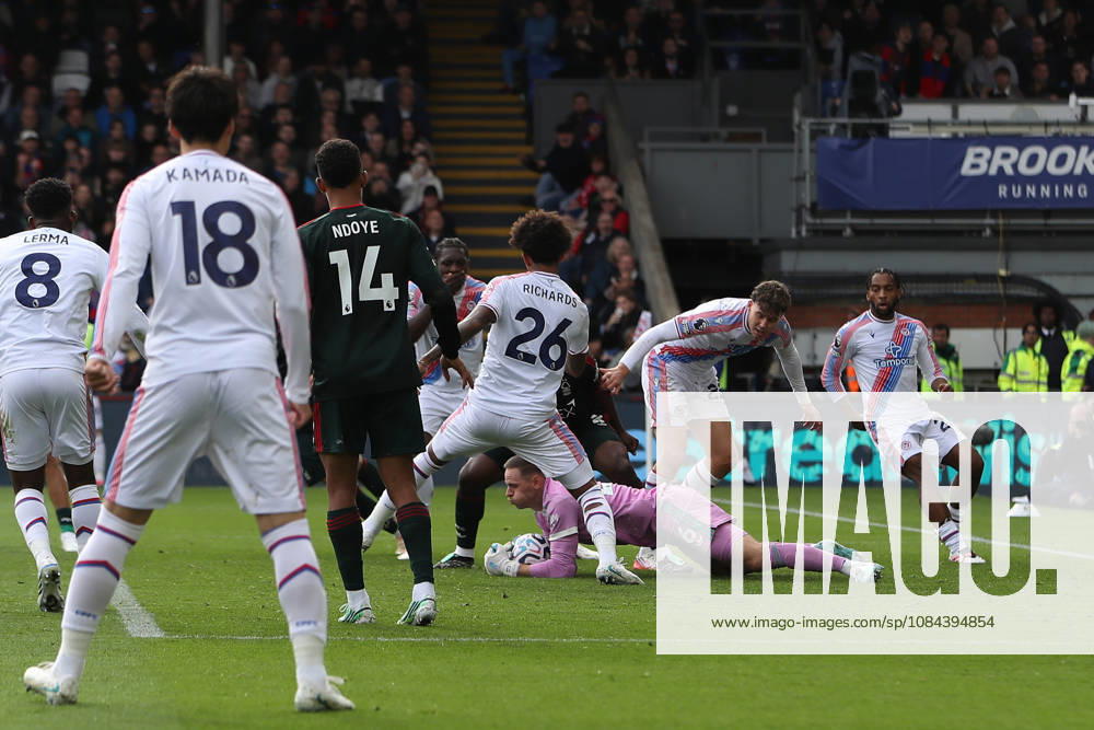 11th October 2026; Selhurst Park, London, England; Premier League Football, Crystal Palace versus Nottingham Forest; goalkeeper Matz Sels of Nottingham Forest dives onto the ball to collect during a goalmouth scramble KatiexChan