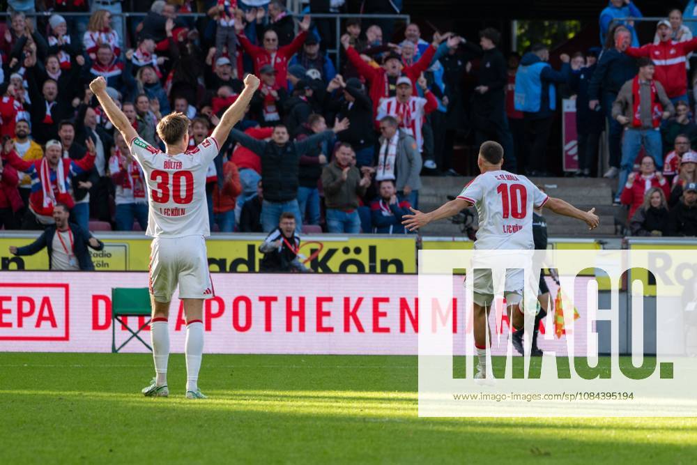 Said El Mala, midfielder, 1. FC Köln 10, celebrating after the 2-1 win, 1. FC Köln vs. Borussia Mönchengladbach, soccer, Bundesliga, Matchday 5, October 11, 2026. DFB and DFL regulations prohibit any use of photographs as image sequences and or quasi-video. Cologne, North Rhine-Westphalia, Germany
