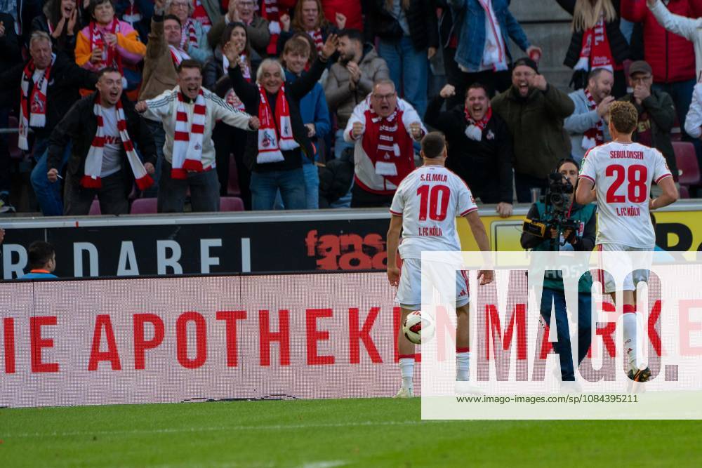 Said El Mala, midfielder, 1. FC Köln 10, celebrating after the 2-1 win, 1. FC Köln vs. Borussia Mönchengladbach, soccer, Bundesliga, Matchday 5, October 11, 2026. DFB and DFL regulations prohibit any use of photographs as image sequences and or quasi-video. Cologne, North Rhine-Westphalia, Germany