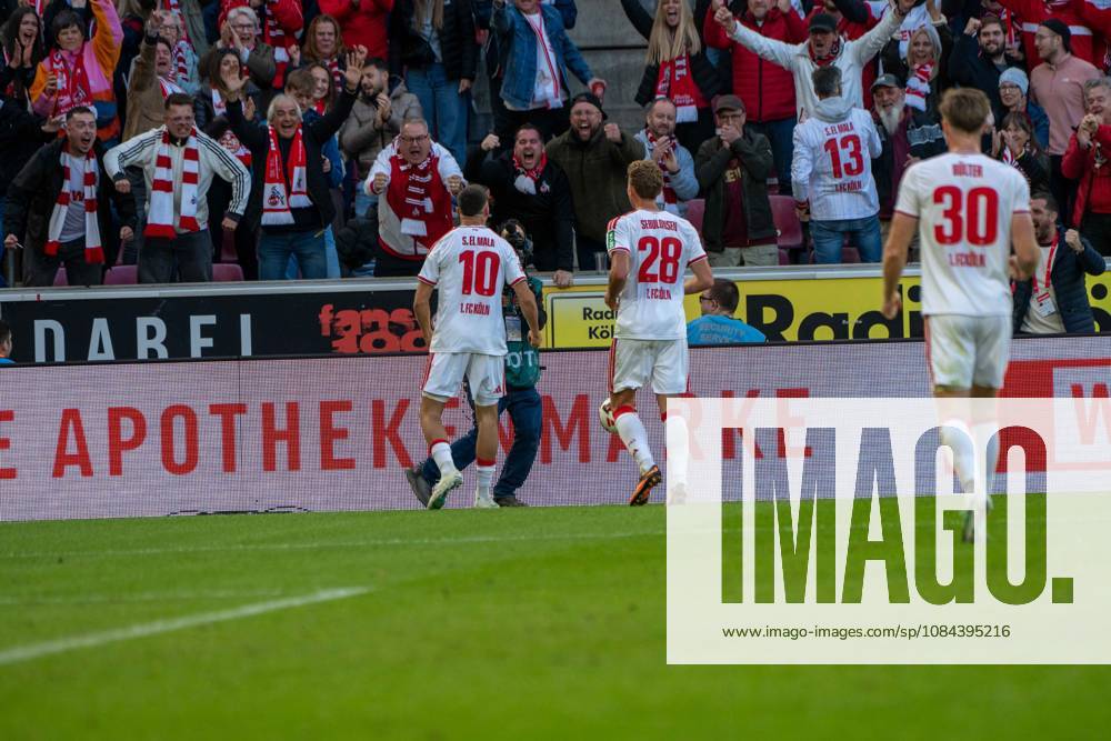 Said El Mala, midfielder, 1. FC Köln 10, celebrating after the 2-1 win, 1. FC Köln vs. Borussia Mönchengladbach, soccer, Bundesliga, Matchday 5, October 11, 2026. DFB and DFL regulations prohibit any use of photographs as image sequences and or quasi-video. Cologne, North Rhine-Westphalia, Germany