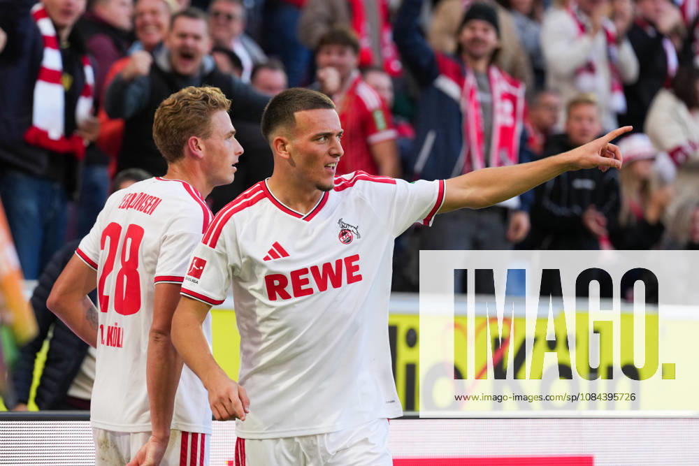 Men s, Soccer, Bundesliga 1, 1. FC Köln vs. Borussia Mönchengladbach, 2026–2027 season, RheinEnergieSTADION: Celebrations after the goal that made it 2–1 for 1. FC Köln, scored by Said El Mala (1. FC Köln, No. 10) alongside Sebastian Sebulonsen (1. FC Köln, No. 28). DFB regulations prohibit any use of photographs as image sequences and or quasi-video.