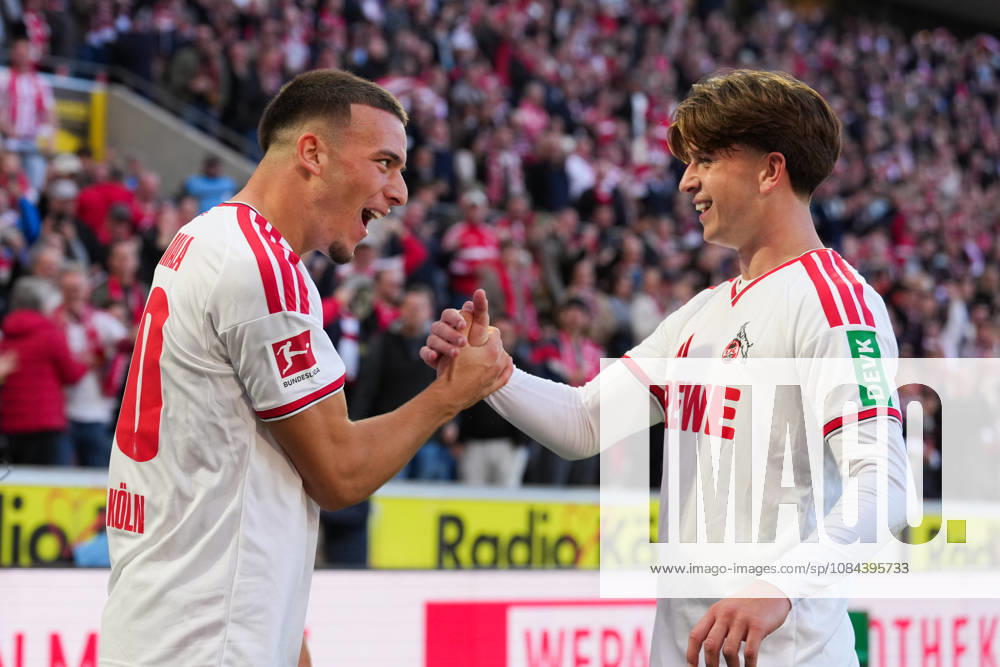 Men s, Soccer, Bundesliga 1, 1. FC Köln vs. Borussia Mönchengladbach, 2026–2027 season, RheinEnergieSTADION: Celebrations after 1 FC Köln’s 2–1 goal scored by Said El Mala, 1 FC Köln, 10, alongside Mikey Moore, 1 FC Köln, 47. DFB regulations prohibit any use of photographs as image sequences and or quasi-video.