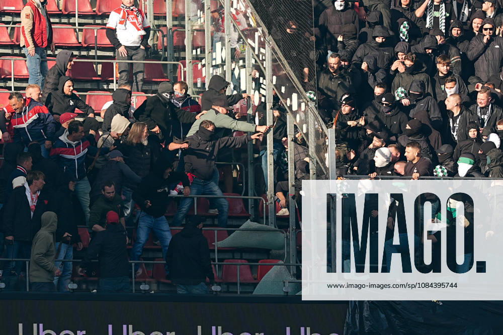 Men s, Soccer, Bundesliga 1, 1. FC Köln vs. Borussia Mönchengladbach, 2026–2027 season, RheinEnergieSTADION: Clashes between fans of 1. FC Köln and Borussia Mönchengladbach. DFB regulations prohibit any use of photographs as image sequences and or quasi-video.