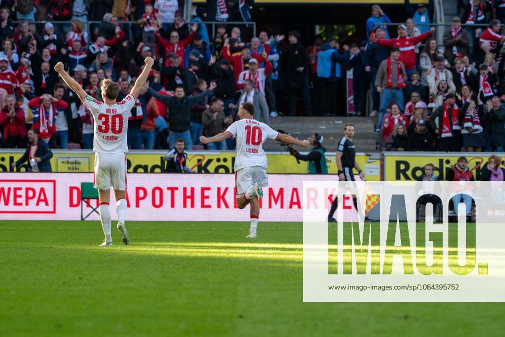 Said El Mala, midfielder, 1. FC Köln 10, celebrating after the 2–1 win, 1. FC Köln vs. Borussia Mönchengladbach, soccer, Bundesliga, Matchday 5, October 11, 2026. DFB and DFL regulations prohibit any use of photographs as image sequences and or quasi-video. Cologne, North Rhine-Westphalia, Germany