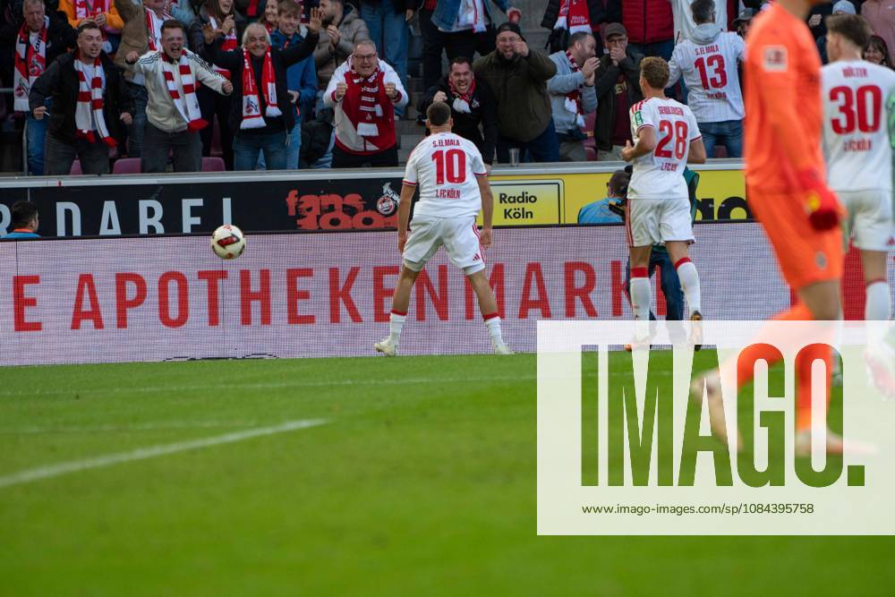 Said El Mala, midfielder, 1. FC Köln 10, celebrating after the 2–1 win, 1. FC Köln vs. Borussia Mönchengladbach, soccer, Bundesliga, Matchday 5, October 11, 2026. DFB and DFL regulations prohibit any use of photographs as image sequences and or quasi-video. Cologne, North Rhine-Westphalia, Germany