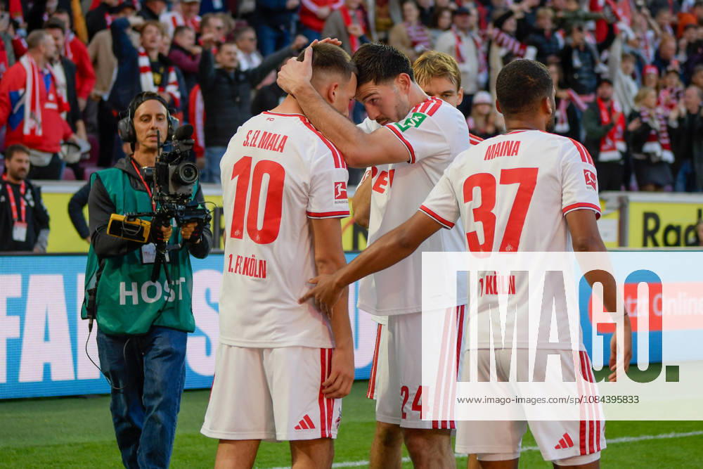 Said El Mala (Cologne 10) celebrates with Luka Lochoshvili after scoring the goal to make it 2–1. Cologne 24, November 10, 2026 ¢ Soccer ¢ 1. FC Cologne vs. Borussia Mönchengladbach, RheinEnergieStadion, Cologne, DFB and DFL regulations prohibit any use of photographs as image sequences and or quasi-video. NRW, Germany