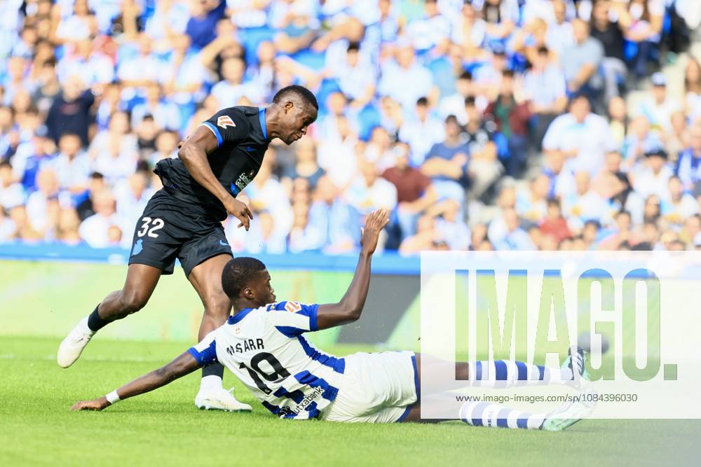 ESP LaLiga EA Sports Real Sociedad RC Deportivo La Coruna Bil Nsongo of RC Deportivo and Mamadou Sarr of Real Sociedad during the LaLiga EA Sports match between Real Sociedad and RC Deportivo played at Anoeta Stadium in Gipuzkoa on October 11, 2026, in Spain. Spain Soccer