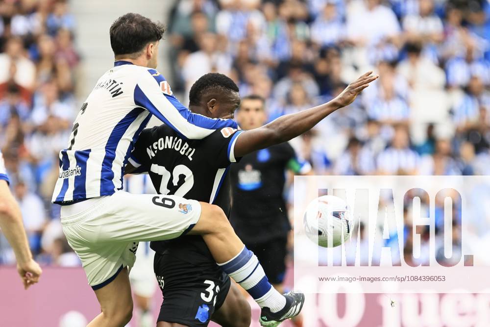 ESP LaLiga EA Sports Real Sociedad RC Deportivo La Coruna Jon Martin of Real Sociedad and Bil Nsongo of RC Deportivo during the LaLiga EA Sports match between Real Sociedad and RC Deportivo played at Anoeta Stadium in Gipuzkoa on October 11, 2026, in Spain. Spanish Soccer