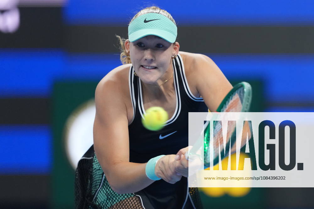 (261011) -- BEIJING, Oct. 11, 2026 -- Mirra Andreeva hits a return during the women s singles final between Zheng Qinwen of China and Mirra Andreeva of Russia at 2026 China Open tennis tournament in Beijing, China, Oct. 11, 2026. ) (SP)CHINA-BEIJING-TENNIS-CHINA OPEN-WOMEN S SINGLES-FINAL (CN) SunxFei