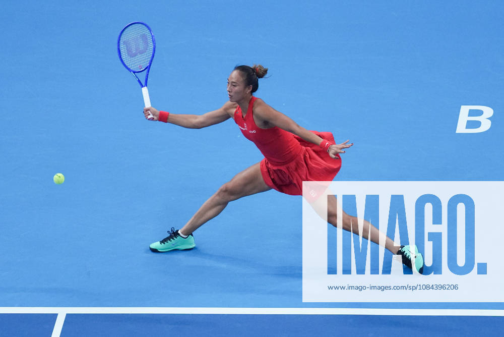 (261011) -- BEIJING, Oct. 11, 2026 -- Zheng Qinwen hits a return during the women s singles final between Zheng Qinwen of China and Mirra Andreeva of Russia at 2026 China Open tennis tournament in Beijing, China, Oct. 11, 2026. ) (SP)CHINA-BEIJING-TENNIS-CHINA OPEN-WOMEN S SINGLES-FINAL (CN) JuxHuanzong