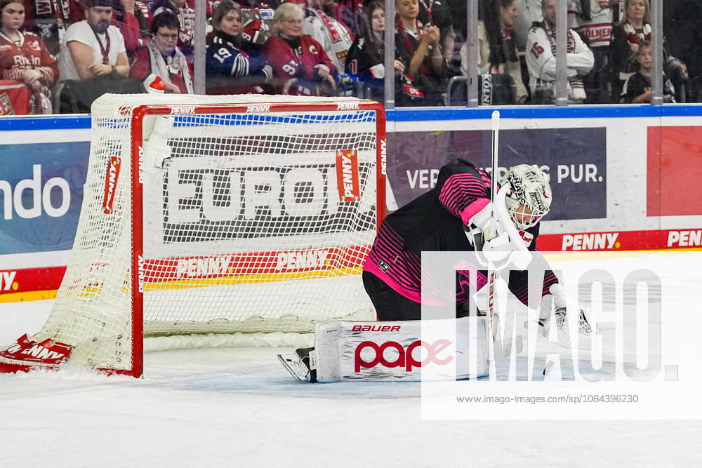 Ice Hockey: Penny DEL, Matchday 8—Cologne Sharks vs. Nuremberg Ice Tigers on October 11, 2026, at the Lanxess Arena in Cologne. Janne Juvonen (Cologne) successfully blocks a Nuremberg shot on goal. In accordance with the regulations of the DEL (German Ice Hockey League), the publication and further use of the footage in electronic media and on devices of any kind during the ongoing game is not permitted.