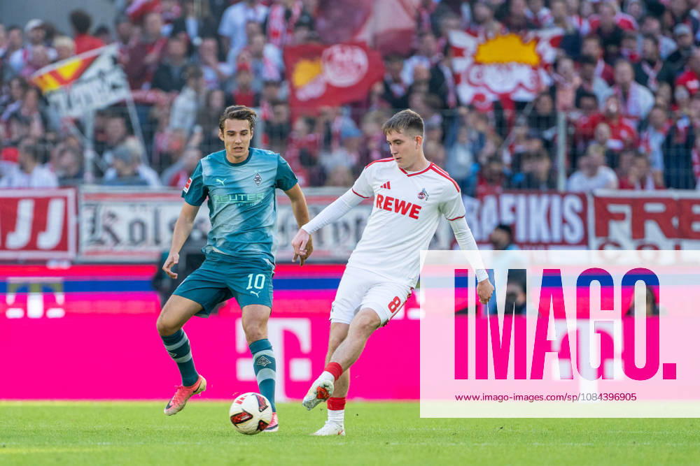 Florian Neuhaus, Borussia Mönchengladbach, 10, runs past Isak Johannesson, 1. FC Köln, 08, in the match between 1. FC Köln and Borussia Mönchengladbach, soccer, Bundesliga, Matchday 5, 2026–27 season, October 12, 2026. DFL regulations prohibit any use of photographs as image sequences and or quasi-video, 1. FC Köln vs. Borussia Mönchengladbach, Soccer, Bundesliga, Matchday 5, 2026–27 Season, October 12, 2026, Cologne