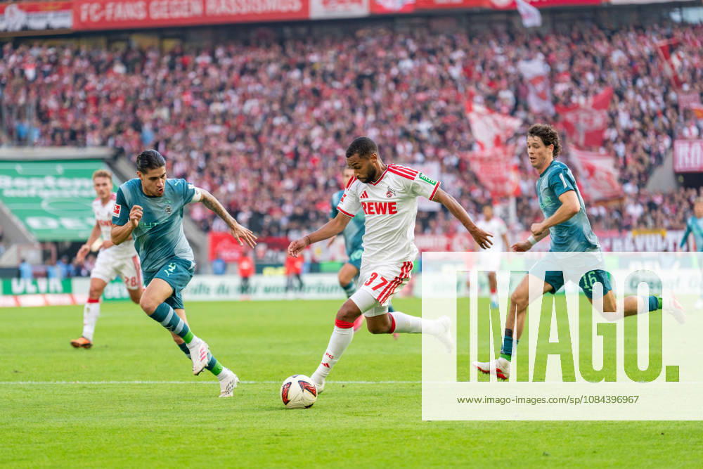 Jan Leszczynski, Borussia Mönchengladbach, No. 05, in a tackle with Linton Maina, No. 37 of 1. FC Köln, who is running into the penalty area with the ball, Philipp Sander, Borussia Mönchengladbach, 16; 1. FC Köln vs. Borussia Mönchengladbach, soccer, Bundesliga, Matchday 5, 2026–27 season, December 10, 2026, DFL regulations prohibit any use of photographs as image sequences and or quasi-video, 1. FC Köln vs. Borussia Mönchengladbach, Soccer, Bundesliga, Matchday 5, 2026–27 Season, October 12, 2026, Cologne