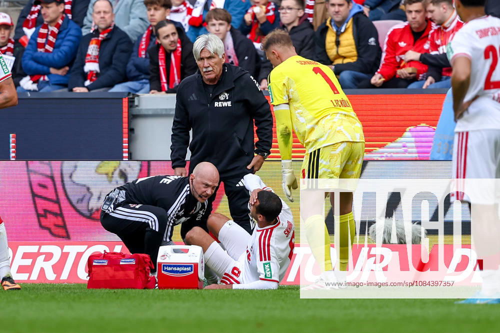 Soccer, Bundesliga, 1. FC Köln vs. Borussia Mönchengladbach, RheinEnergieSTADION, Matchday 5, 2026–2027 Season: Ellyes Skhiri of 1. FC Köln is receiving treatment after an injury. DFB regulations prohibit any use of photographs as image sequences and or quasi-video. Photo: WilkowskixPressefotoKochx, North Rhine-Westphalia, Germany