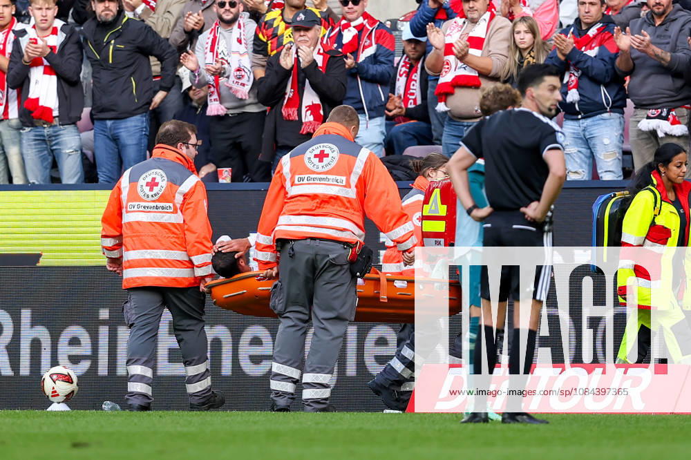 Soccer, Bundesliga, 1. FC Köln vs. Borussia Mönchengladbach, RheinEnergieSTADION, Matchday 5, 2026–2027 Season: Ellyes Skhiri of 1. FC Köln was carried off the field on a stretcher after sustaining an injury. DFB regulations prohibit any use of photographs as image sequences and or quasi-video. Photo: WilkowskixPressefotoKochx, North Rhine-Westphalia, Germany