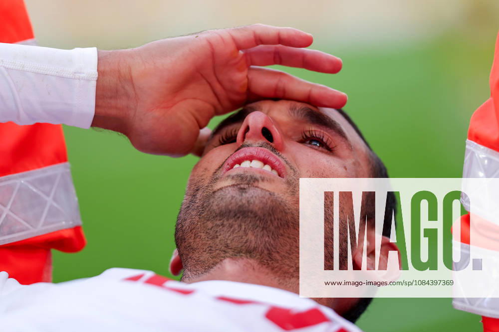 Soccer, Bundesliga, 1. FC Köln vs. Borussia Mönchengladbach, RheinEnergieSTADION, Matchday 5, 2026–2027 season: Ellyes Skhiri of 1. FC Köln grimaces in pain after an injury. DFB regulations prohibit any use of photographs as image sequences and or quasi-video. Photo: WilkowskixPressefotoKochx, North Rhine-Westphalia, Germany