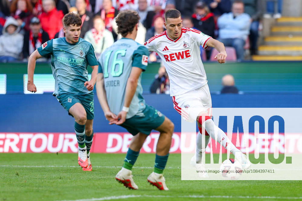 Soccer, Bundesliga, 1. FC Köln vs. Borussia Mönchengladbach, RheinEnergieSTADION, Matchday 5, 2026–2027 Season: Said El Mala (1. FC Köln) 10 in a tackle against Philipp Sander (Borussia Mönchengladbach) 16. DFB regulations prohibit any use of photographs as image sequences and or quasi-video. Photo: WilkowskixPressefotoKochx, North Rhine-Westphalia Germany