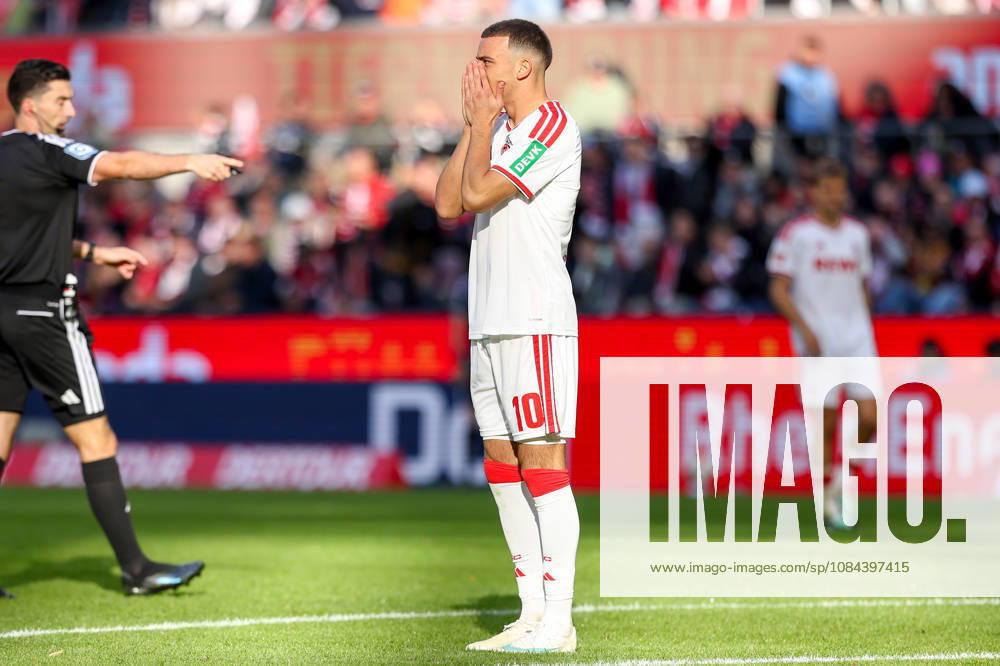 Soccer, Bundesliga, 1. FC Köln vs. Borussia Mönchengladbach, RheinEnergieSTADION, Matchday 5, 2026–2027 Season: Said El Mala of 1. FC Köln, 10, covers his mouth with his hands, looking disappointed and stunned. DFB regulations prohibit any use of photographs as image sequences and or quasi-video. Photo: WilkowskixPressefotoKochx, North Rhine-Westphalia, Germany