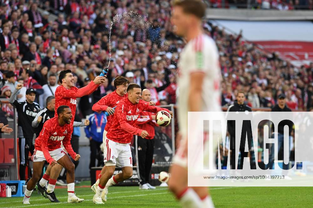 Linton Maina of 1. FC Köln, Luka Lochoshvili of 1. FC Köln, Mikey Moore of 1. FC Köln, and Said El Mala of 1. FC Köln celebrate at the final whistle during the Bundesliga match between 1. FC Köln and Borussia Mönchengladbach, RheinEnergieStadion on October 11, 2026, in Cologne, Germany. Photo by Ralf Treese, DeFodi Images. Linton Maina, 1. FC Köln, Luka Lochoshvili (1. FC Köln), Mikey Moore (1. FC Köln), and Said El Mala (1. FC Köln) celebrate during the Bundesliga match between 1. FC Köln and Borussia Mönchengladbach at RheinEnergieStadion on October 11, 2026 in Cologne, Germany. Photo by Ralf Treese, DeFodi Images. DFB and DFL regulations prohibit any use of photographs as image sequences and or quasi-video. Photo by Ralf Treese, DeFodi Images