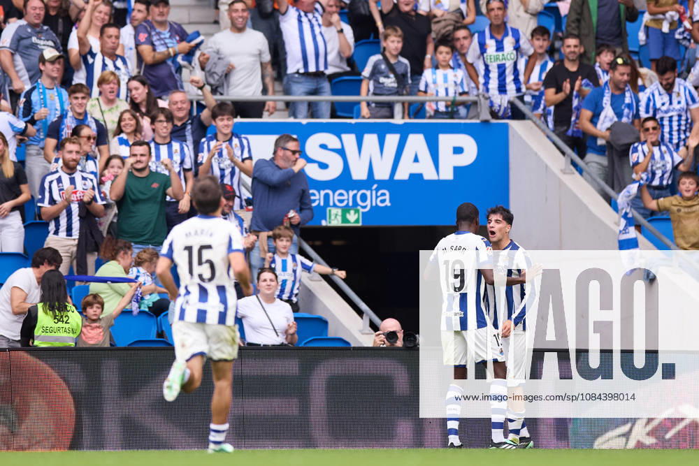 Jon Martin Vicente of Real Sociedad celebrates after scoring the team s first goal during the LaLiga EA Sports match between Real Sociedad and RC Deportivo de A Coruna at Anoeta on October 11, 2026, in San Sebastian, Spain. San Sebastian Spain - ZUMAa181 20261011_zaa_a181_116