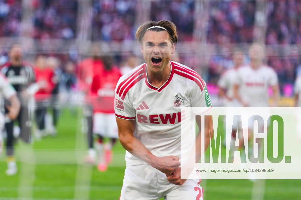 Men s, Soccer, Bundesliga 1, 1. FC Köln vs. Borussia Mönchengladbach, 2026–2027 season, RheinEnergieSTADION: Joel Schmied of 1. FC Köln celebrates the victory. DFB regulations prohibit any use of photographs as image sequences and or quasi-video.