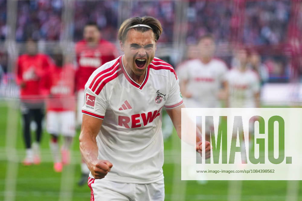 Men s, Soccer, Bundesliga 1, 1. FC Köln vs. Borussia Mönchengladbach, 2026–2027 season, RheinEnergieSTADION: Joel Schmied of 1. FC Köln celebrates the victory. DFB regulations prohibit any use of photographs as image sequences and or quasi-video.