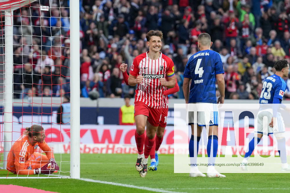 Maximilian Eggestein, SC Freiburg, 08 Goal celebration, Emotions, Shot on goal, Finish, Goal scored, Goal, Hit, Germany, Soccer, Bundesliga 1, Matchday 5, 2026–2027, SC Freiburg vs. FC Schalke 04, October 11, 2026, Europa-Park Stadium, Freiburg, Freiburg, Europa-Park Stadium, Baden-Württemberg, Germany