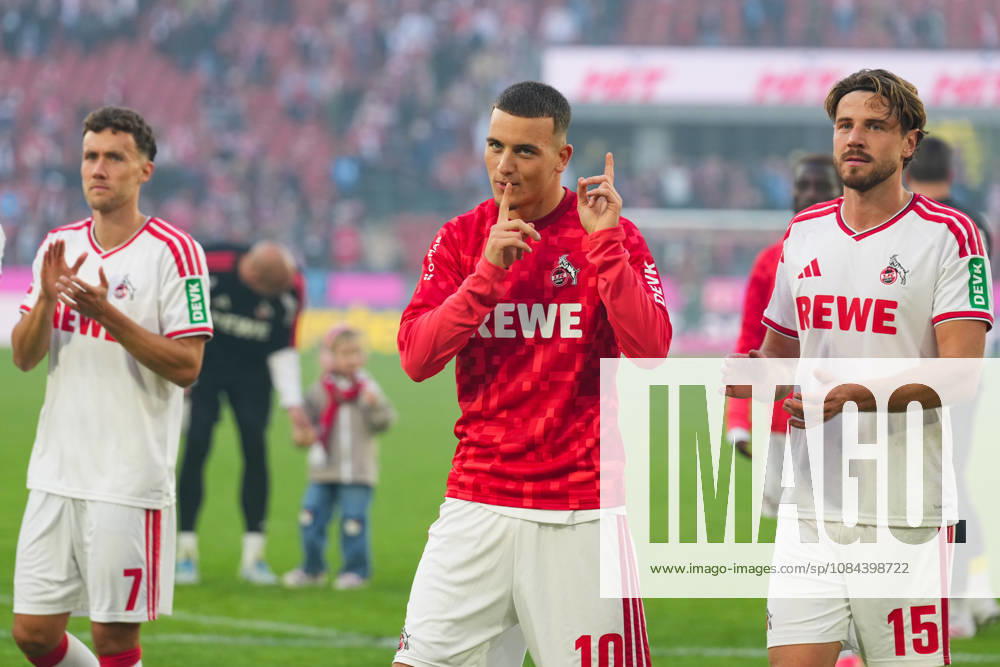 Men s, Soccer, Bundesliga 1, 1. FC Köln vs. Borussia Mönchengladbach, 2026–2027 season, RheinEnergieSTADION: Luca Waldschmidt (1. FC Köln), 7 Said El Mala (1. FC Köln), 10 Imad Rondic (1. FC Köln), 15 celebrate the victory. DFB regulations prohibit any use of photographs as image sequences and or quasi-video.
