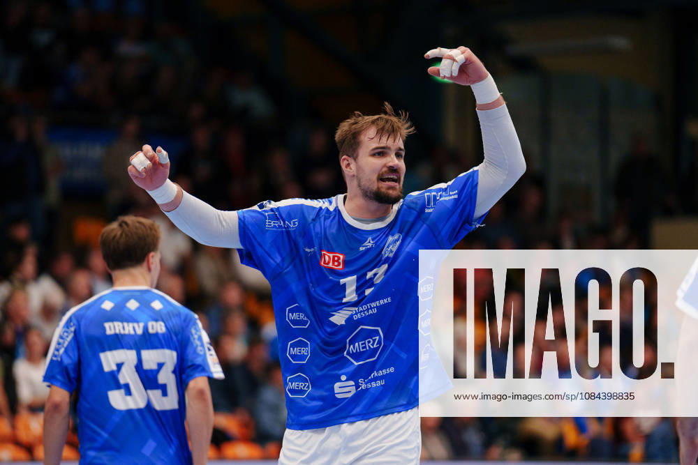 2nd Handball Bundesliga, Matchday 7: Dessau Roßlauer HV 06 vs. VfL Lübeck Schwartau, Valentin Neagu (Dessau Roßlauer HV 06), 13 celebrates on October 11, 2026, at the Anhalt Arena, Dessau-Roßlau, Saxony-Anhalt, Dessau-Roßlau, Anhalt Arena, Saxony-Anhalt, Germany