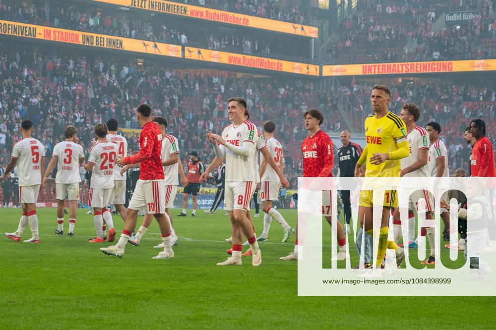 Germany 1 Bundesliga 2026–2027, Matchday 5, 1. FC Köln vs. Borussia Mönchengladbach, Sunday, October 11, 2026, RheinEnergie Stadium, Cologne, North Rhine-Westphalia; Isak Johannesson (1. FC Köln), 8 Marvin Schwaebe (1. FC Köln); joy, emotions, cheering, victory celebration, reaction, Cologne RheinEnergie Stadium, Cologne, Germany