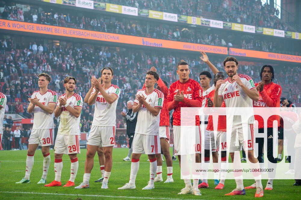 Germany 1 Bundesliga 2026–2027, Matchday 5, 1. FC Köln vs. Borussia Mönchengladbach, Sunday, October 11, 2026, RheinEnergie Stadium, Cologne, North Rhine-Westphalia, Said El Mala (1. FC Köln), 10, and Jo-L Schmied (1. FC Köln), 2 Luca Waldschmidt, 1 FC Köln, 7 Joy, emotions, cheering, victory celebration, reaction after the win at Cologne’s RheinEnergie Stadium, Cologne, Germany