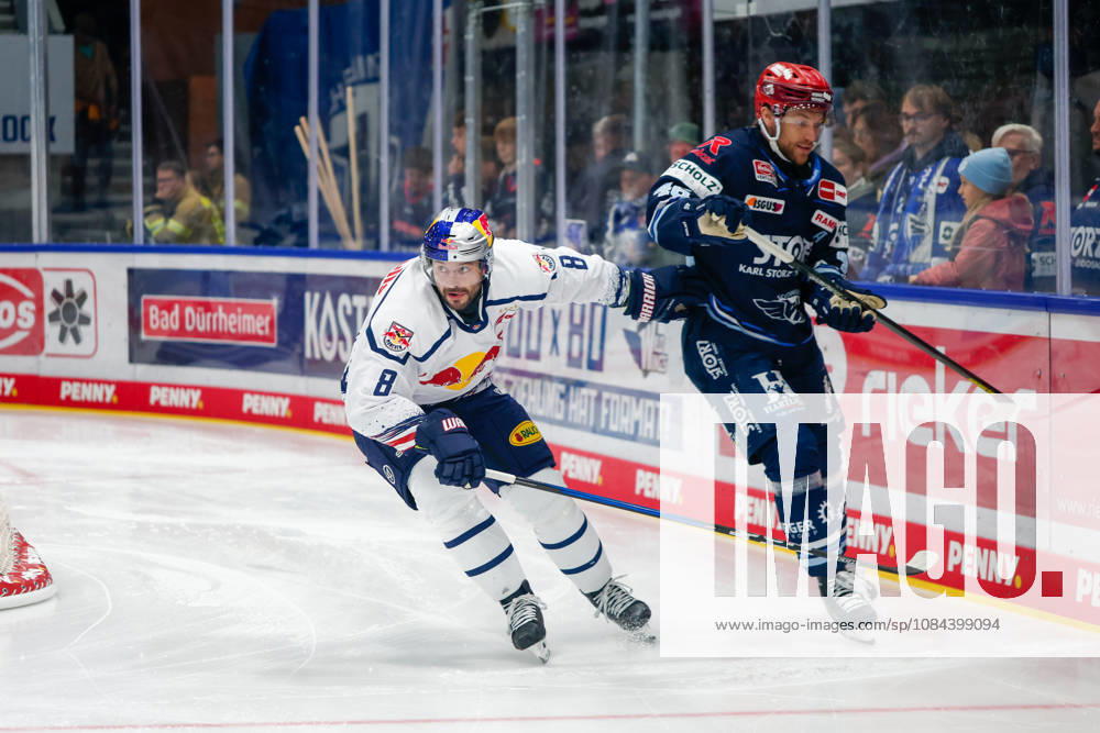 Tobias Rieder, EHC Red Bull Munich, 08, and Eric Martinsson, Schwenninger Wild Wings, 46, GER, Schwenninger Wild Wings vs. EHC Red Bull Munich, Ice Hockey, PENNY DEL, Matchday 8, 2026–2027 Season, October 11, 2026, GER, Schwenninger Wild Wings vs. EHC Red Bull Munich, Ice Hockey, PENNY DEL, Matchday 8, 2026–2027 Season, October 11, 2026, Schwenningen