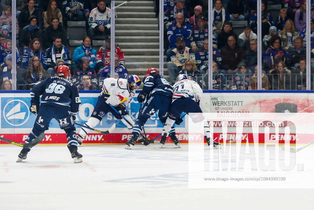 Kyle Platzer, Schwenninger Wild Wings, 88; Tobias Rieder, EHC Red Bull Munich, 08, Thomas Schemitsch, Schwenninger Wild Wings, 62, and Dominik Kahun, EHC Red Bull Munich, 21, GER, Schwenninger Wild Wings vs. EHC Red Bull Munich, Ice Hockey, PENNY DEL, Matchday 8, 2026–2027 season, October 11, 2026, GER, Schwenninger Wild Wings vs. EHC Red Bull Munich, Ice Hockey, PENNY DEL, Matchday 8, 2026–2027 Season, October 11, 2026, Schwenningen