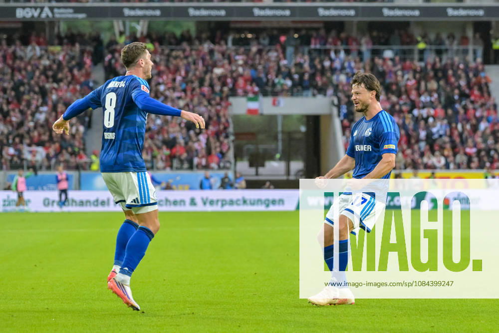 Celebration of the 1-1 goal by Adrian Gantenbein (FC Schalke 04), 17 with Robin Gosens (FC Schalke 04), 08 GER, SC Freiburg vs. Schalke 04, Soccer, Bundesliga, Matchday 5, 2026–2027 Season, October 11, 2026 DFL DFB regulations prohibit any use of photographs as image sequences and or quasi-video GER, SC Freiburg vs. Schalke 04, soccer, Bundesliga, Matchday 5, 2026–2027 season, October 11, 2026, Freiburg