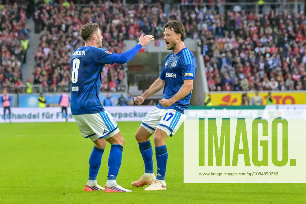 Celebration of the 1-1 goal by Adrian Gantenbein (FC Schalke 04), 17 with Robin Gosens (FC Schalke 04), 08 GER, SC Freiburg vs. Schalke 04, Soccer, Bundesliga, Matchday 5, 2026–2027 Season, October 11, 2026 DFL DFB regulations prohibit any use of photographs as image sequences and or quasi-video GER, SC Freiburg vs. Schalke 04, soccer, Bundesliga, Matchday 5, 2026–2027 season, October 11, 2026, Freiburg