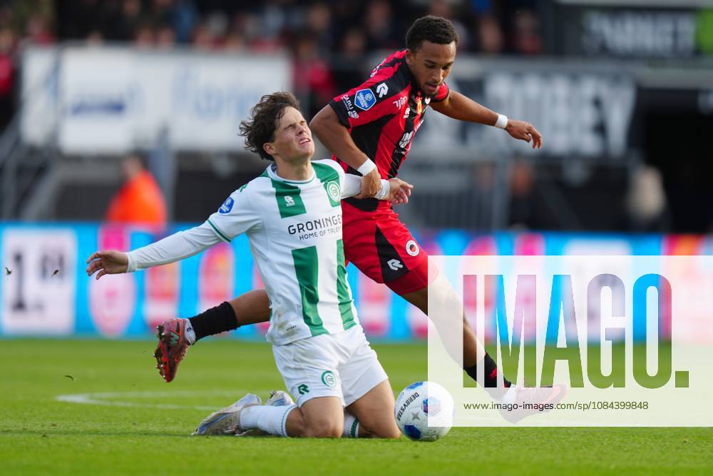 , Stadium Woudestein , season 2026 2027 , Dutch Eredivisie football , match between Excelsior Rotterdam and FC Groningen , picture shows FC Groningen Player Thom van Bergen , Excelsior Rotterdam Player Eric da Silva Moreira Excelsior - Groningen x208176195x