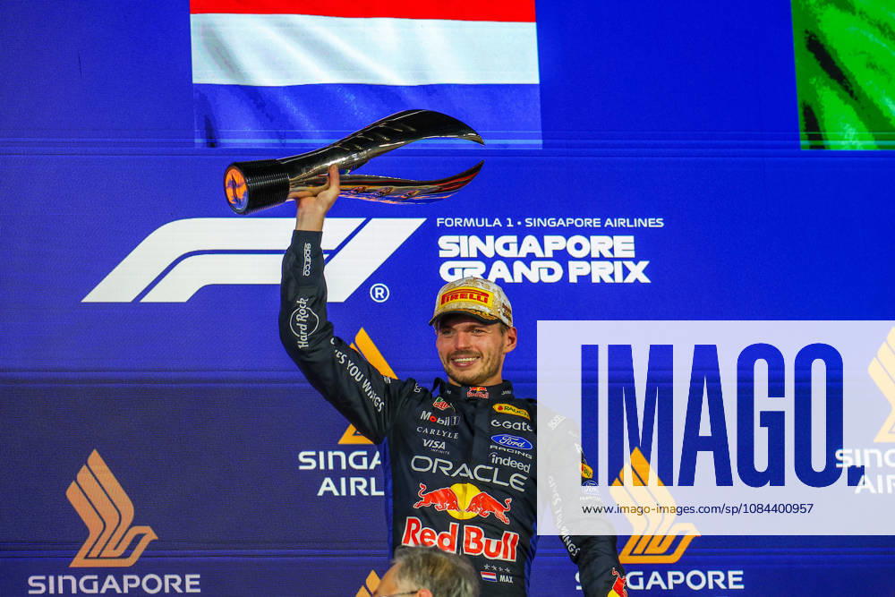 Max Verstappen wins 2026 Formula 1 Singapore Grand Prix SINGAPORE - OCT 11: Red Bull Racing s Max Verstappen celebrates on the podium, after winning the Formula 1 Singapore Grand Prix at the Marina Bay Street Circuit in Singapore on October 11, 2026. Daniel Ceng Anadolu Singapore Singapore. Editorial use only. Please get in touch for any other usage.